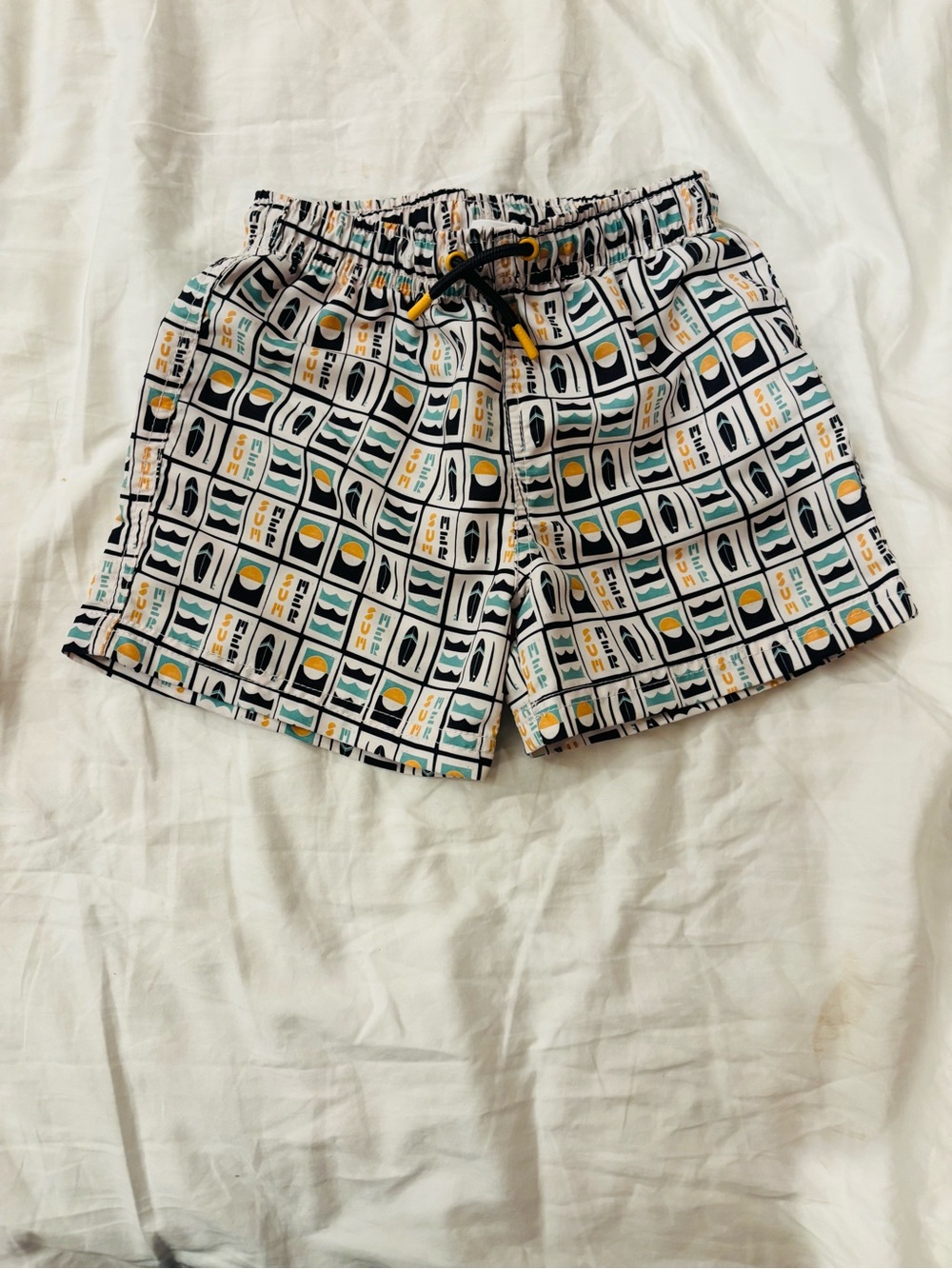 Zara Kids Surf Print Swim Trunks Size 6-7 EUC 🌊 Retro Beach Vibes